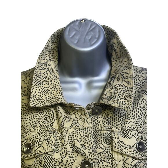 Christopher & Banks Khaki & Black Print Denim Jean Jacket Metal Rivet Buttons-M - Picture 10 of 16